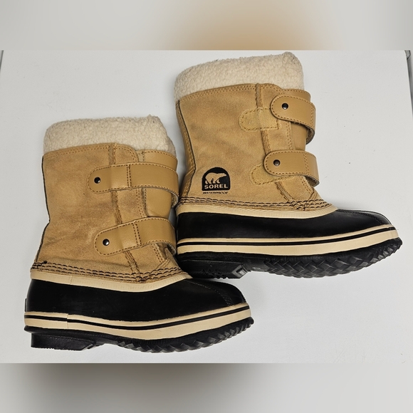 Sorel Youth Waterproof Velcro Snow Boots, Size 12 Tan/Black - Picture 3 of 8